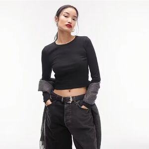 Topshop Black Long Sleeve Crop Top
